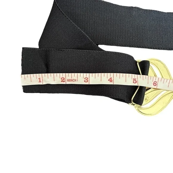 Vintage 80’s Black Adjustable Stretch Enamel Cloisonné Statement Buckle Belt - Picture 9 of 16